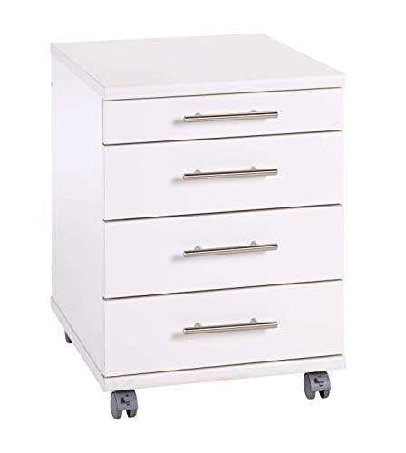 K-Möbel Rollcontainer in Weiss; perfekt für das Büro; 3 Schubladen und Utensilienauszug;