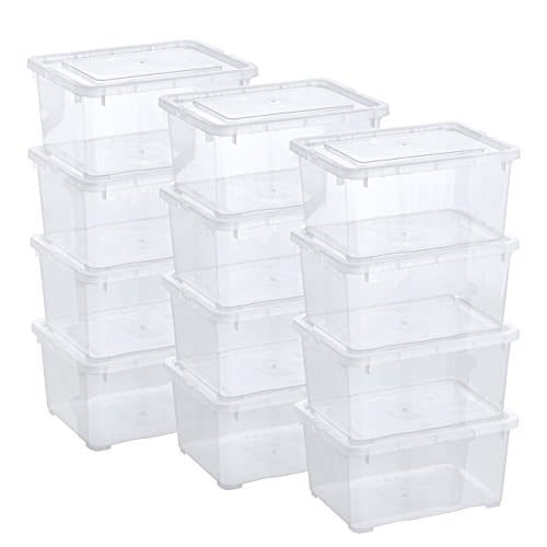 Grizzly Kleine Aufbewahrungsbox Deckel, 1,7 L transparente Box, 12er Set, belüftet, stapelbar, ideale Organizer Boxen Belüftung
