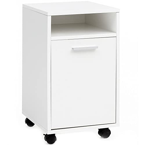 möbelando Rollcontainer WL5.928 Weiß 33x60x38cm Schubladenschrank Büro Container | Schreibtischcontainer Tür & Ablage | Bürocontainer Beistellcontainer Rollen | Kleiner