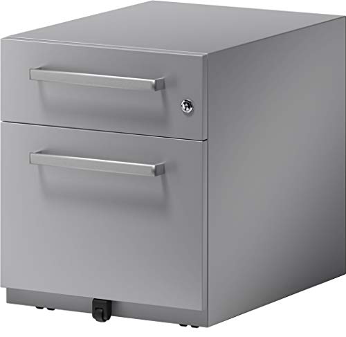 BISLEY Rollcontainer mit Universal Schublade & Hängeregistratur | Bürocontainer aus Metall abschließbar | Tischcontainer mit Rollen | (Tiefe: 565 mm, Silber)