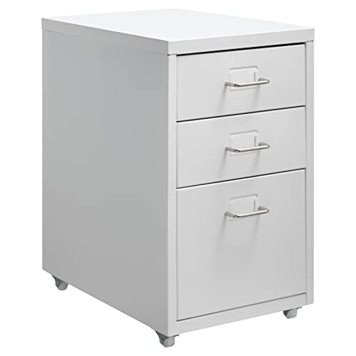 HollyHOME Schreibtisch 3, rollbarer Aktenordner unter dem Schreibtisch, Aufbewahrungsschrank aus Metall Rollen Zuhause, weiß