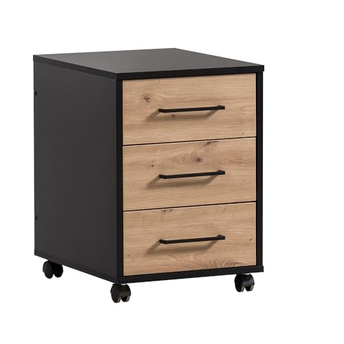 Lomadox Büro, matt schwarz, 3 Schubladen, rollbar