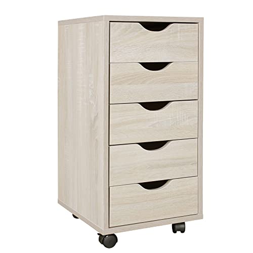 möbelando 33 x 64 x 38 cm MDF 5 Sonoma | Moderner Schubladencontainer Rollen | Standcontainer Bürocontainer