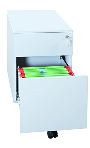 Lüllmann Büro Rollcontainer komplett montiert Bürocontainer 1x Schublade 1x Hängeregistraturschublad e für DIN A4 Hängemappen 62x40x60cm (HxBxT) grau 505930