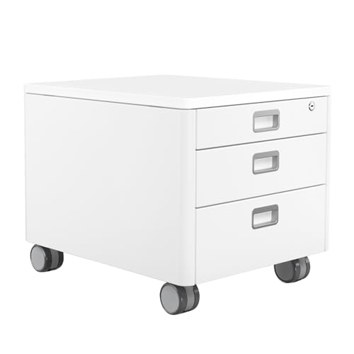 Cubic, mobiler drei Schubladen, abschließbar und integrierte Feststellbremse, Grifffarben austauschbar, zeitloses Design, Dekorfarbe Weiß, 43x54x43