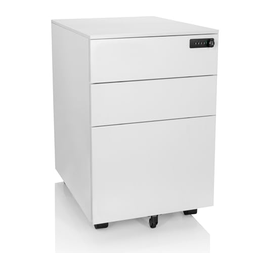hjh OFFICE 743022 Color OS I Stahl Weiß Schubladenschrank Rollen, A4, abschließbar