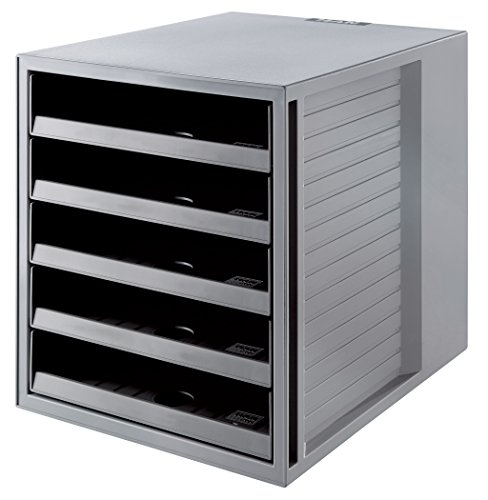 HAN Schubladenbox SCHRANK-SET KARMA – attraktives Design für Unterlagen bis DIN C4, BLAUER ENGEL zertifiziert, mit 5 offenen Schubladen, öko-grau, 14018-18