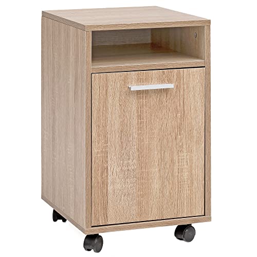 möbelando WL5.929 Sonoma 33x60x38cm Schubladenschrank Büro Container | Schreibtischcontainer Tür & Ablage | Bürocontainer Beistellcontainer Rollen | Kleiner