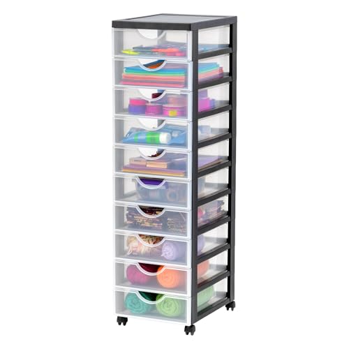 Iris Ohyama, Schubladenbox, Schubladenschrank, Schwarz, 10 flachen Schubladen, A4, Schubladenbox Kunststoff, Aufbewahrung, Rollcontainer Schubladen,, Schule, BPA frei, DDDC 010