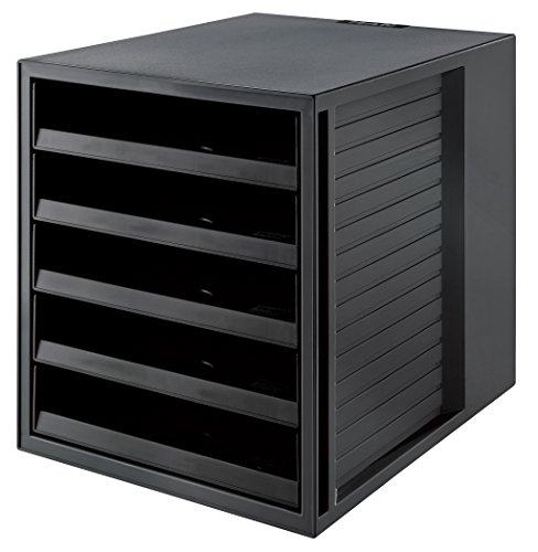 HAN Schubladenbox SCHRANK-SET KARMA – attraktives Design für Unterlagen bis DIN C4, BLAUER ENGEL zertifiziert, mit 5 offenen Schubladen, öko-schwarz, 14018-13