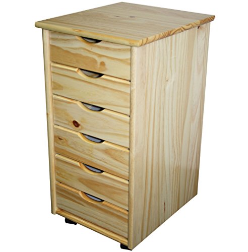 KMH®, Rollcontainer/Schubladenc ontainer/Bürocontainer mit 6 Schubladen Kiefer massiv (Natur) (#201124)