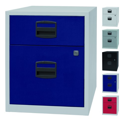 BISLEY PFA Beistellschrank | mobiler Büro Schubladenschrank auf Rollen mit 2 Schubladen aus Metall - abschließbar | 5 Farben in Lichtgrau/Oxford blau