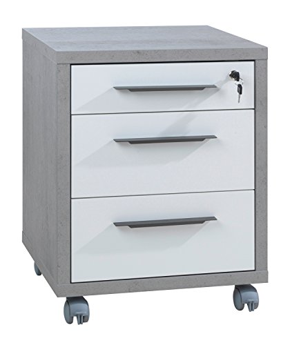 Rollcontainer Schubladenschrank | Grau | Weiß Hochglanz | 3 Schubladen | Abschließbar